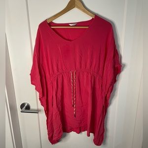 CHANGE Bathing Suit Slip Coverup Cover Pink Viscose with Waist Cinch Medium